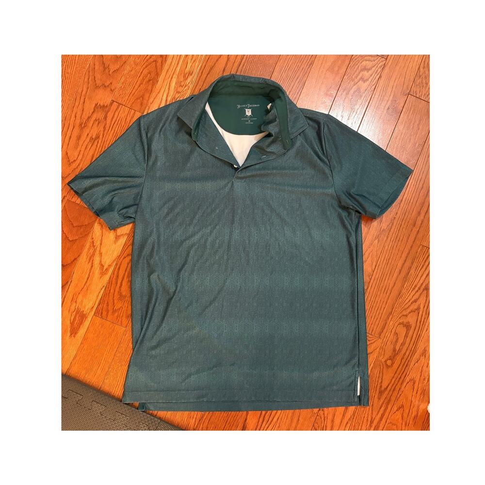 Hickey Freeman Golf Polo‎ Shirt M Green Teal Geometric UPF 30 Stretch Wick